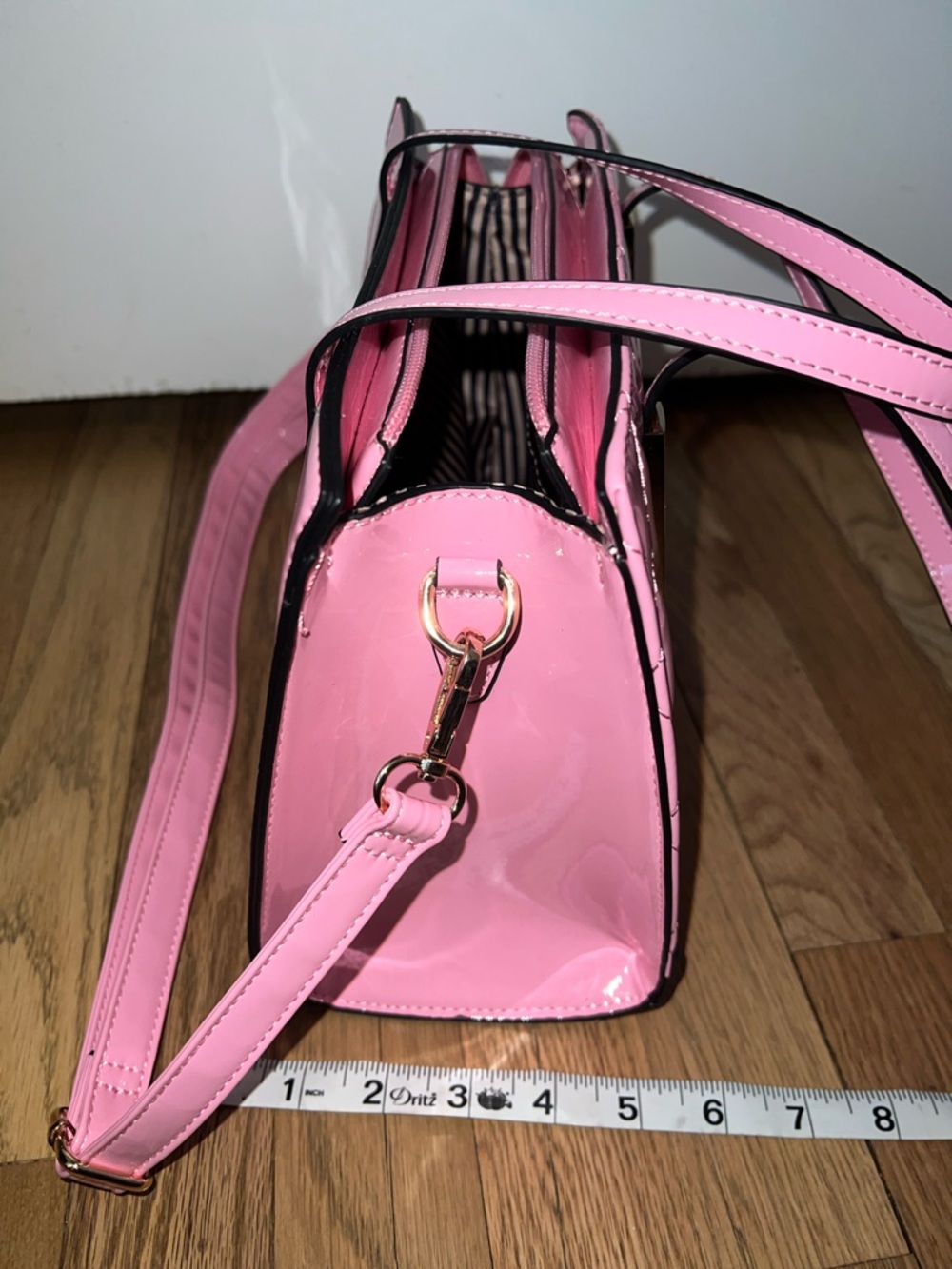 Quilted Pink Tote Handbag with Detachable Strap - Picture 4 of 8